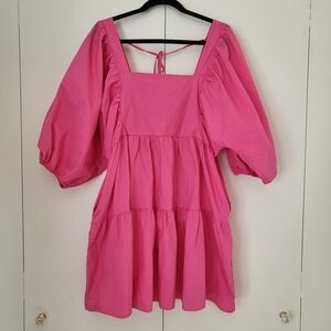 a new day Pink Tiered Babydoll Dress Balloon Sleeves Size L